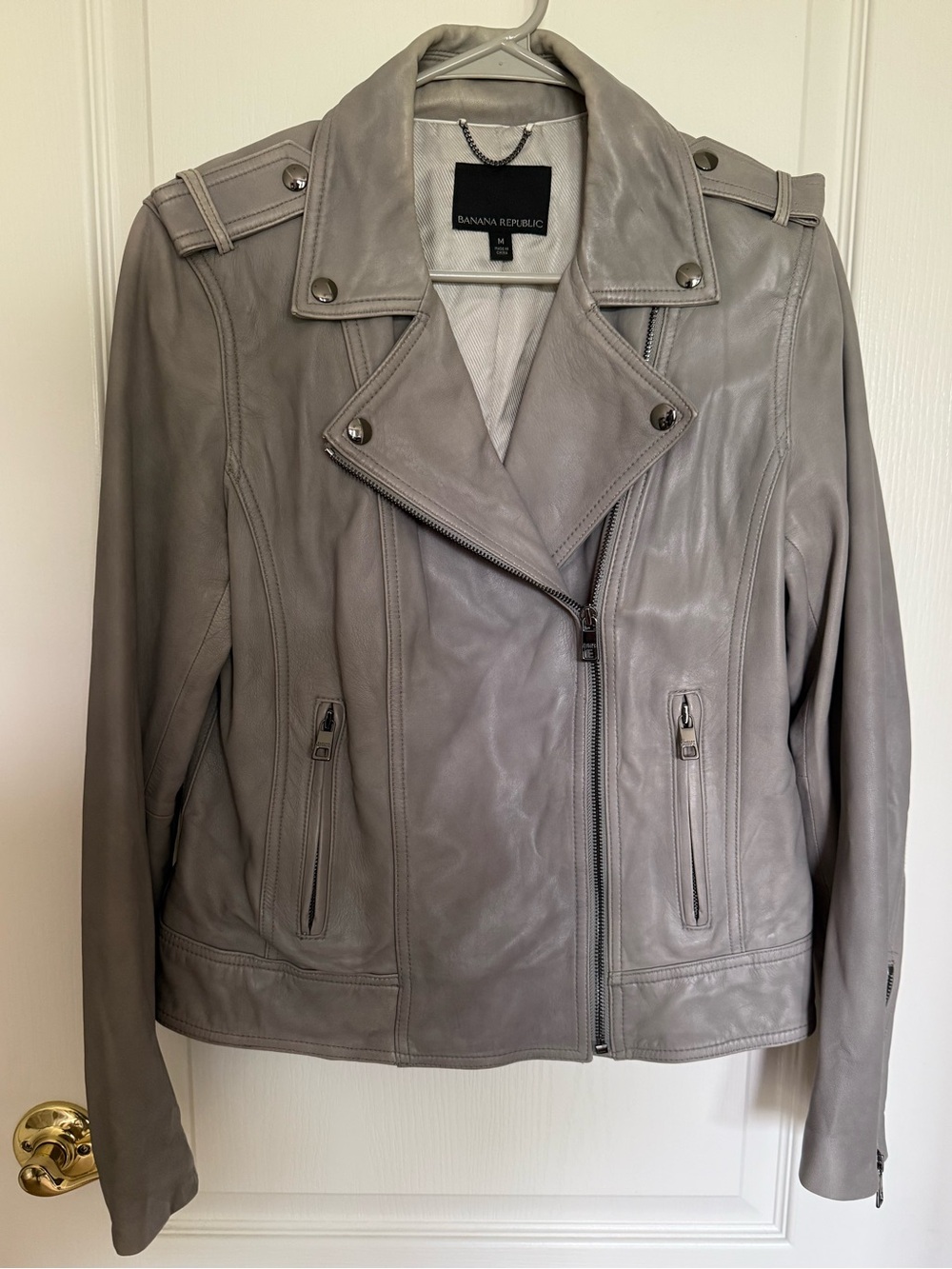 Banana Republic Light Gray Leather Moto Jacket